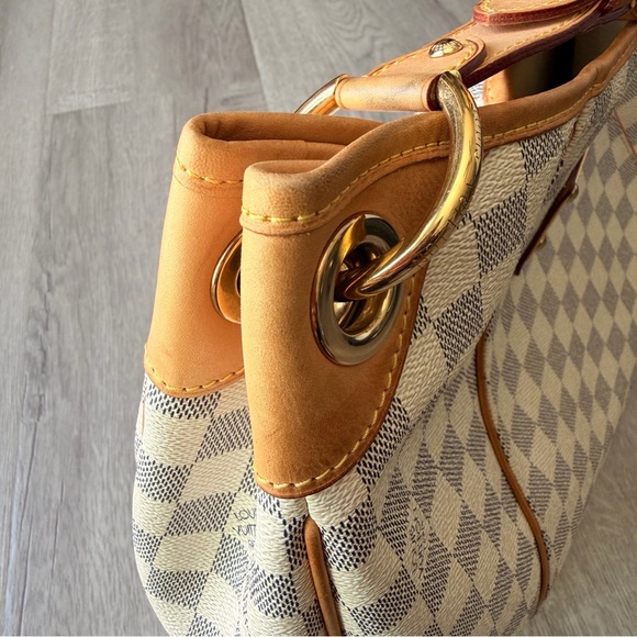 Louis Vuitton Galliera PM Damier Azur Hobo Shoulder Bag Leather Trim Authentic - Picture 10 of 14